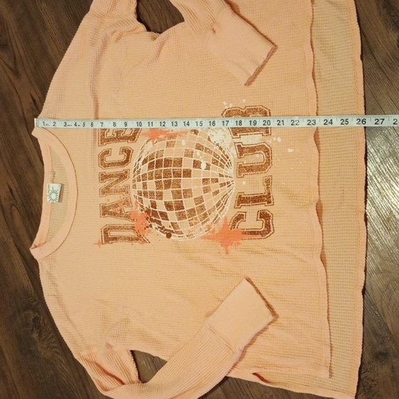 Aerie Off Line Pink Disco Dance Club Loose Fit Waffle Knit Thermal Top A39 - Picture 4 of 5